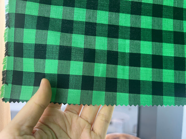 Gingham Check Fabric with Stretch Effect – Green / Black 6995