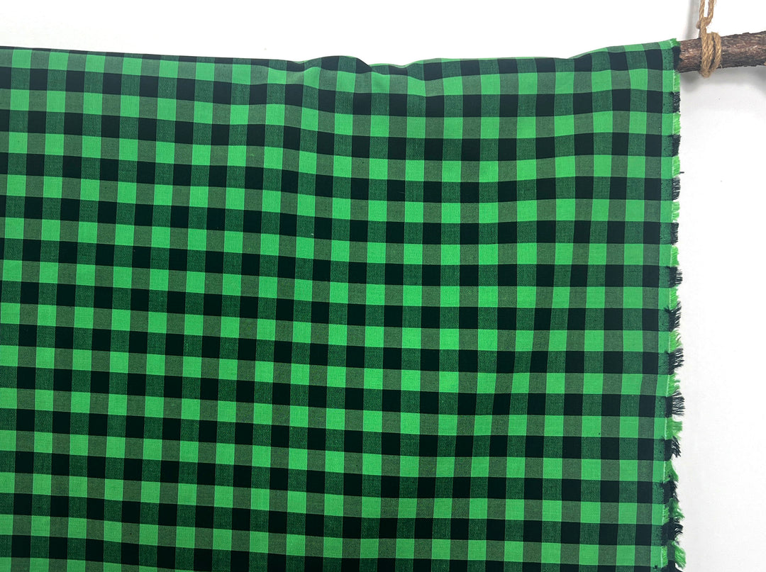Gingham Check Fabric with Stretch Effect – Green / Black 6995