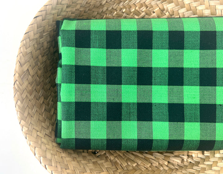 Gingham Check Fabric with Stretch Effect – Green / Black 6995