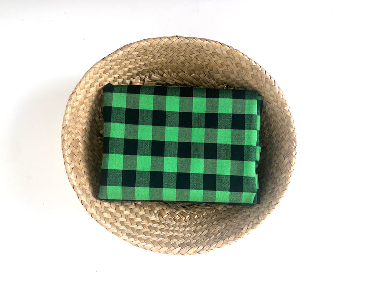 Gingham Check Fabric with Stretch Effect – Green / Black 6995