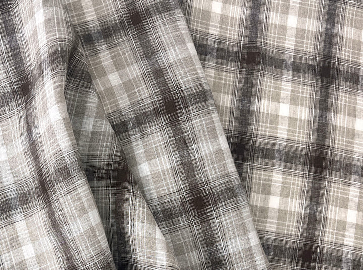Natural Plaid 100% Linen Fabric – Lightweight & Pre-Washed 8295
