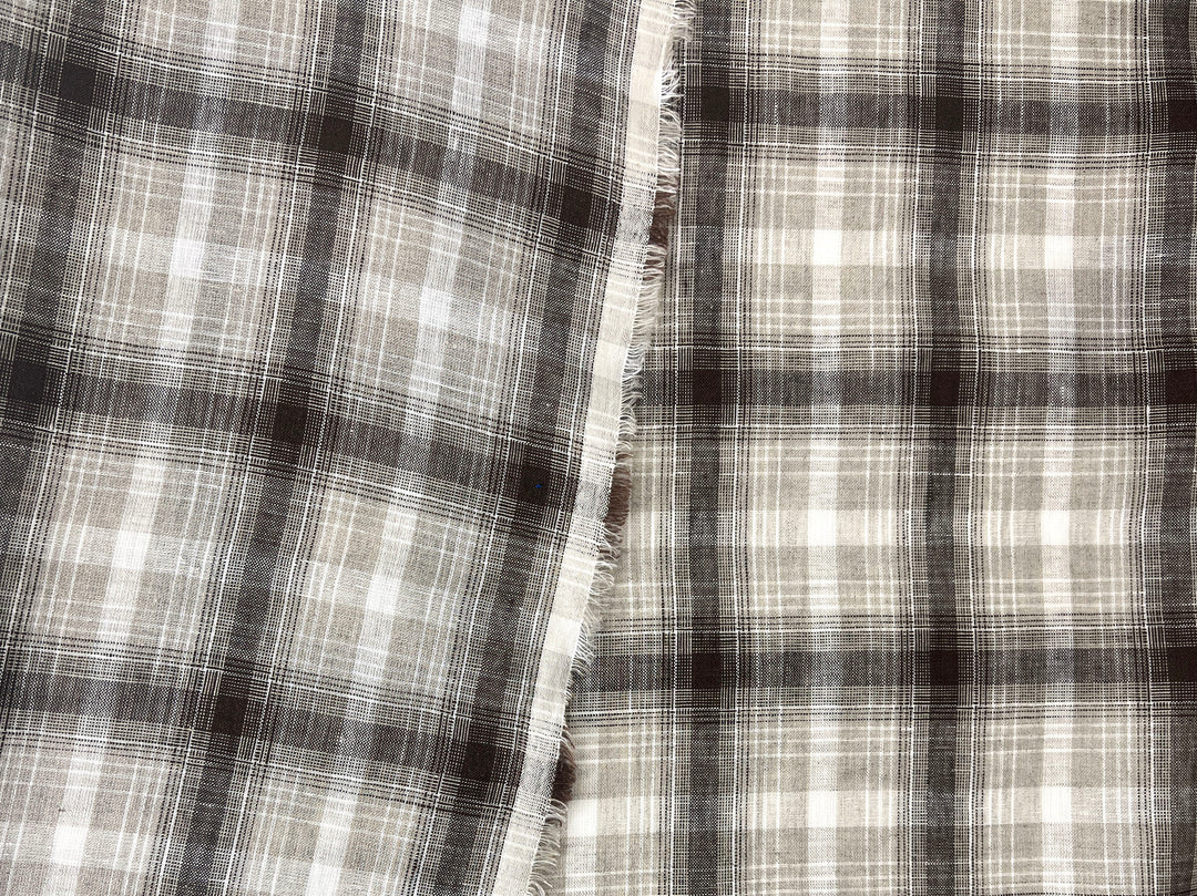 Natural Plaid 100% Linen Fabric – Lightweight & Pre-Washed 8295