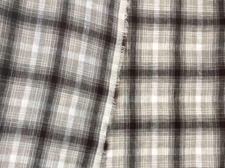 Natural Plaid 100% Linen Fabric – Lightweight & Pre-Washed 8295