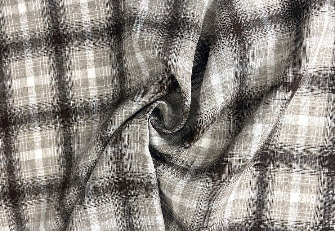 Natural Plaid 100% Linen Fabric – Lightweight & Pre-Washed 8295