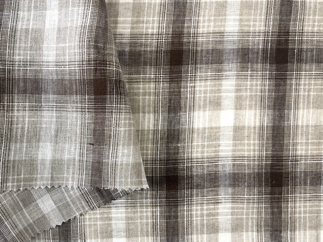 Natural Plaid 100% Linen Fabric – Lightweight & Pre-Washed 8295