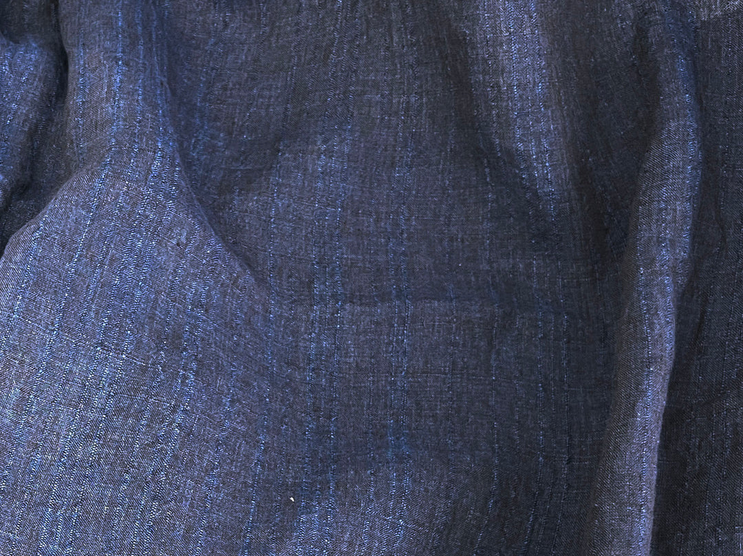 Dark Navy 100% Linen Fabric with Subtle Dobby Stripes 8255