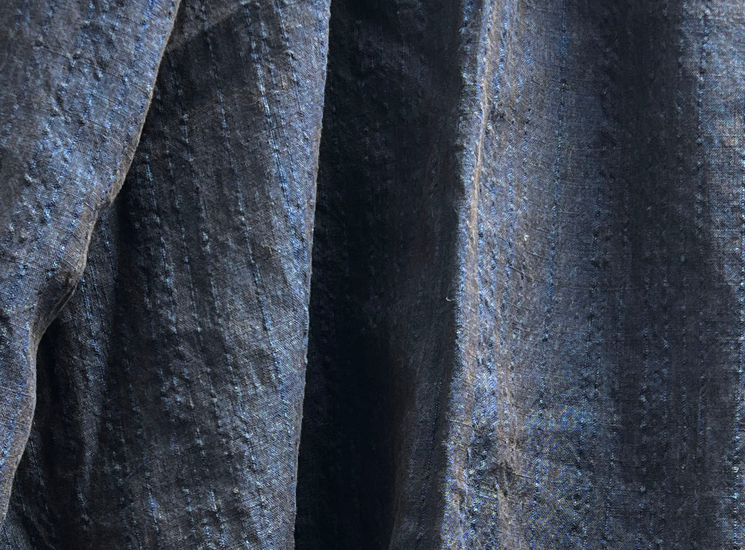 Dark Navy 100% Linen Fabric with Subtle Dobby Stripes 8255