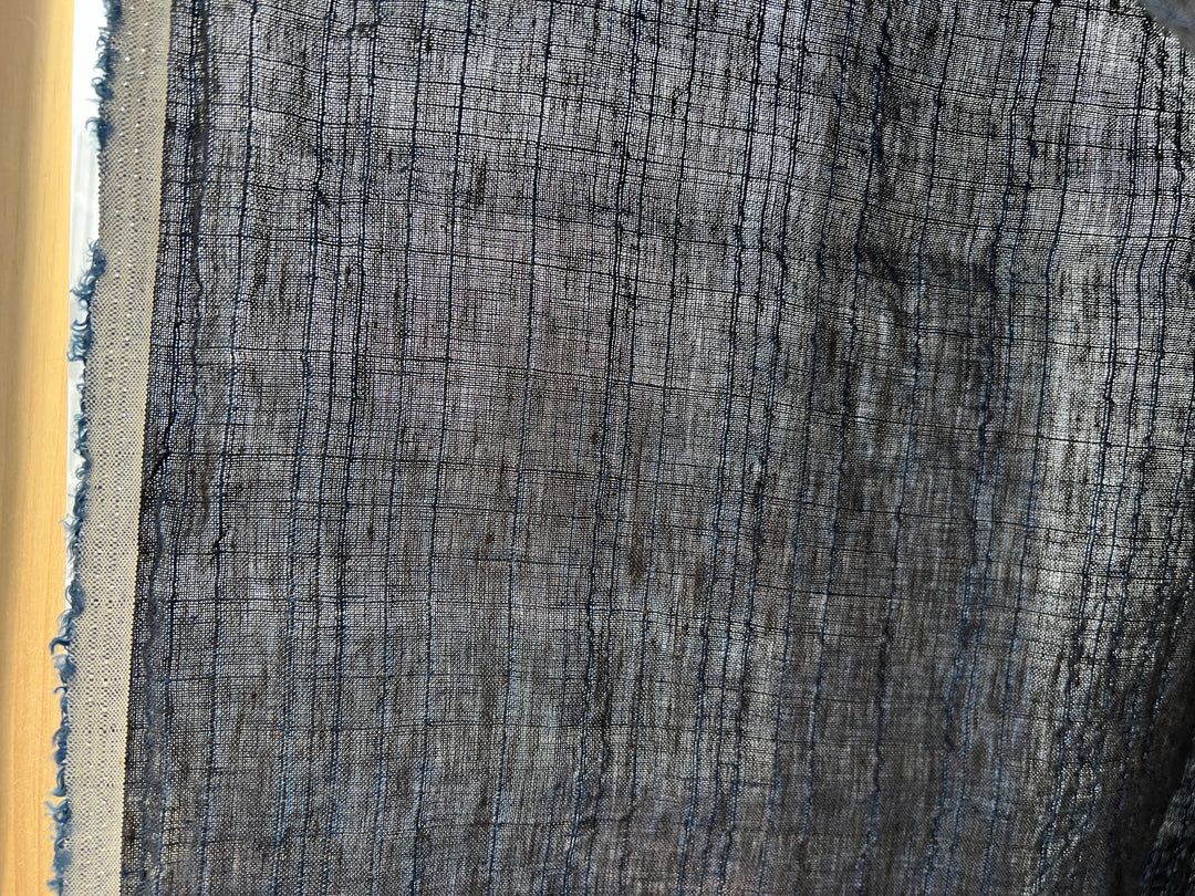 Dark Navy 100% Linen Fabric with Subtle Dobby Stripes 8255