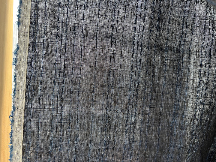 Dark Navy 100% Linen Fabric with Subtle Dobby Stripes 8255