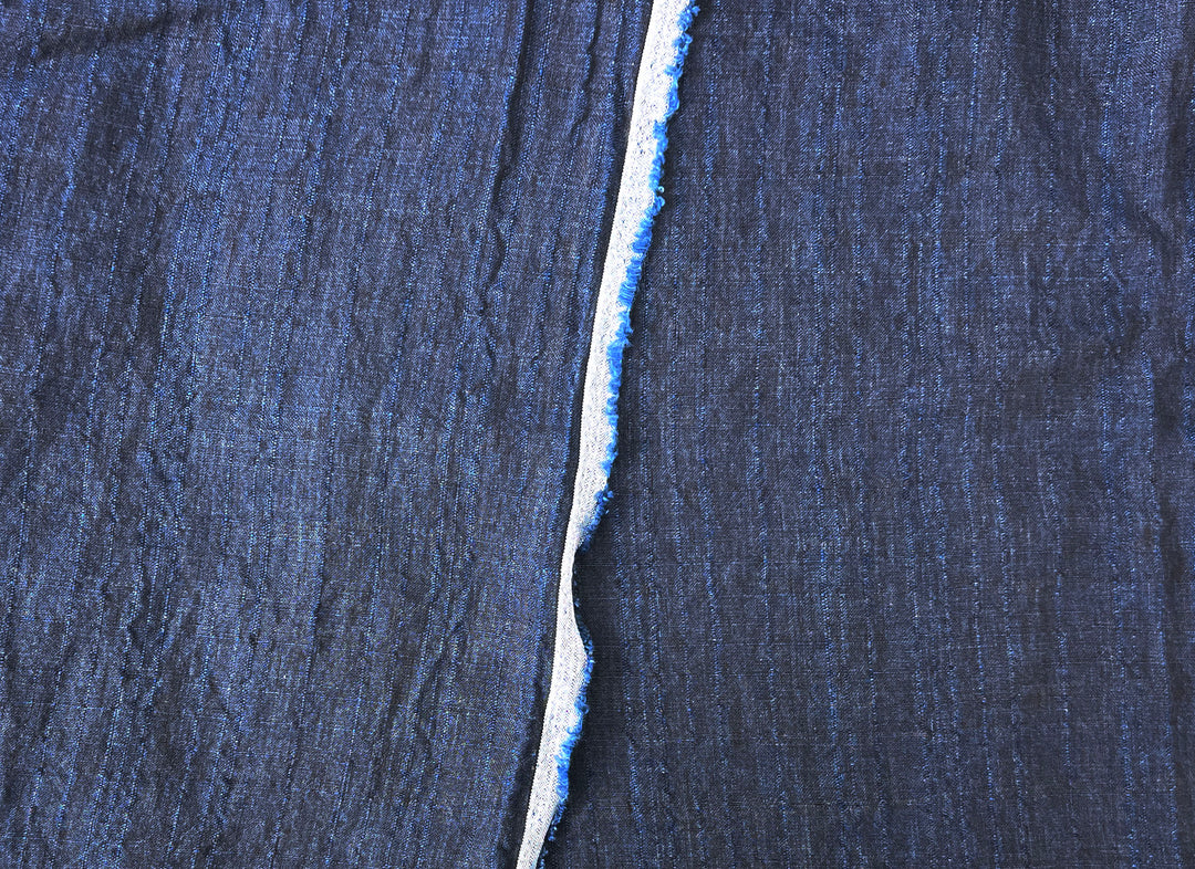 Dark Navy 100% Linen Fabric with Subtle Dobby Stripes 8255