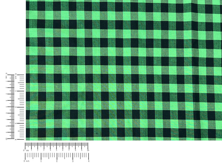 Gingham Check Fabric with Stretch Effect – Green / Black 6995