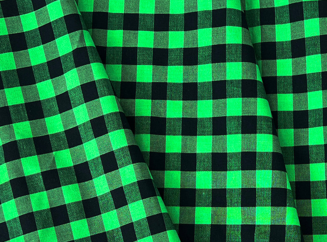 Gingham Check Fabric with Stretch Effect – Green / Black 6995