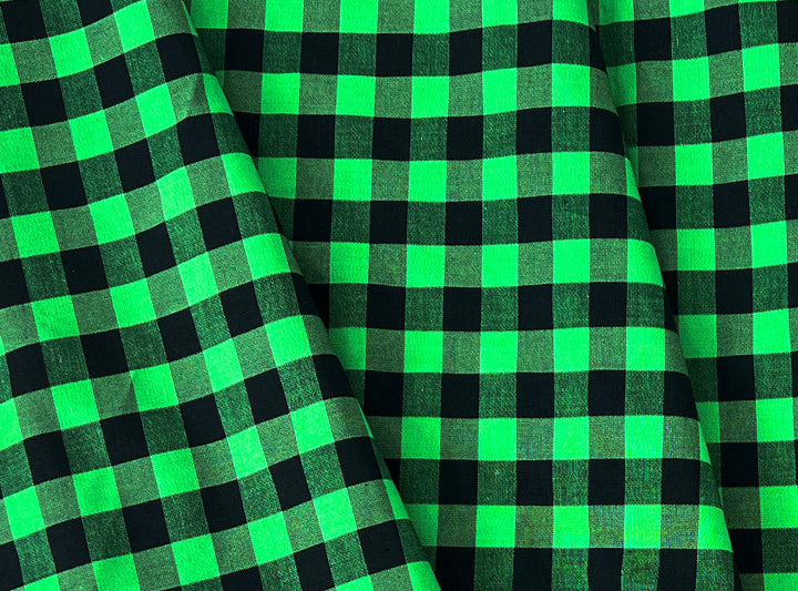 Gingham Check Fabric with Stretch Effect – Green / Black 6995