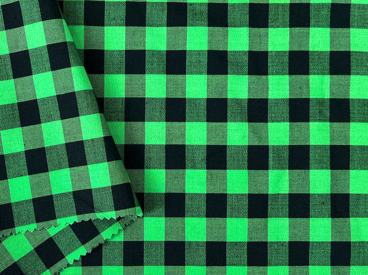 Gingham Check Fabric with Stretch Effect – Green / Black 6995