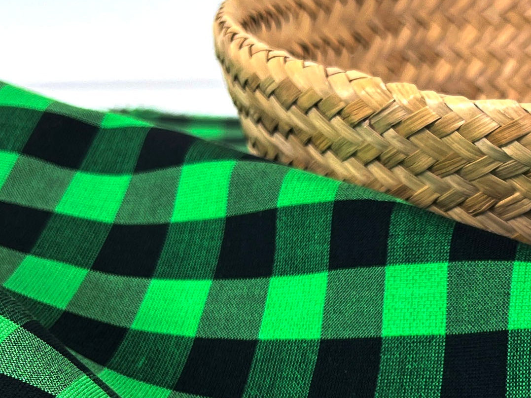 Gingham Check Fabric with Stretch Effect – Green / Black 6995