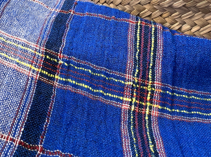 Royal Blue Plaid High-Twist Linen Blend Fabric – Lightweight with Subtle Stretch & Natural Wrinkle 7882