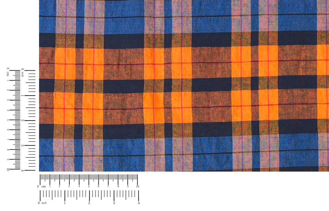 Lightweight Linen Cotton Tencel Plaid Fabric – Navy / Orange Check 8042
