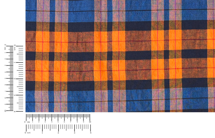 Lightweight Linen Cotton Tencel Plaid Fabric – Navy / Orange Check 8042