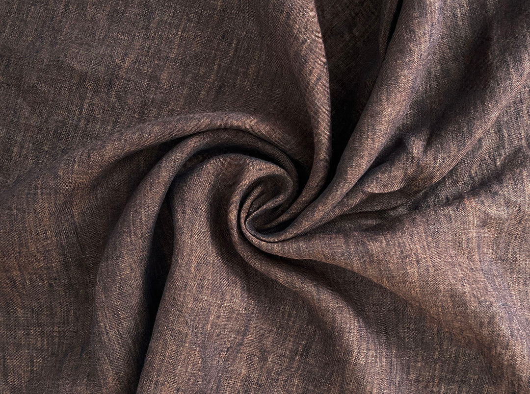 100% Linen Soft&Crisp Fabric 21s Vintage Chambray Brown(dark) 8267