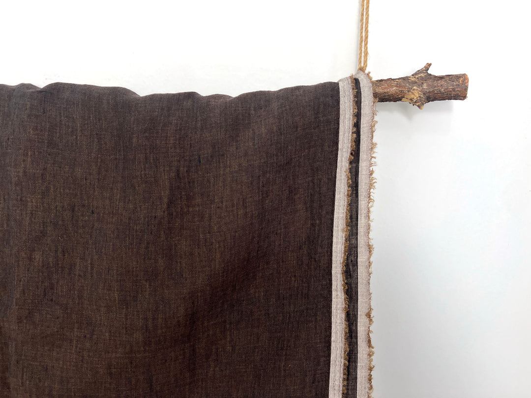 100% Linen Soft&Crisp Fabric 21s Vintage Chambray Brown(dark) 8267