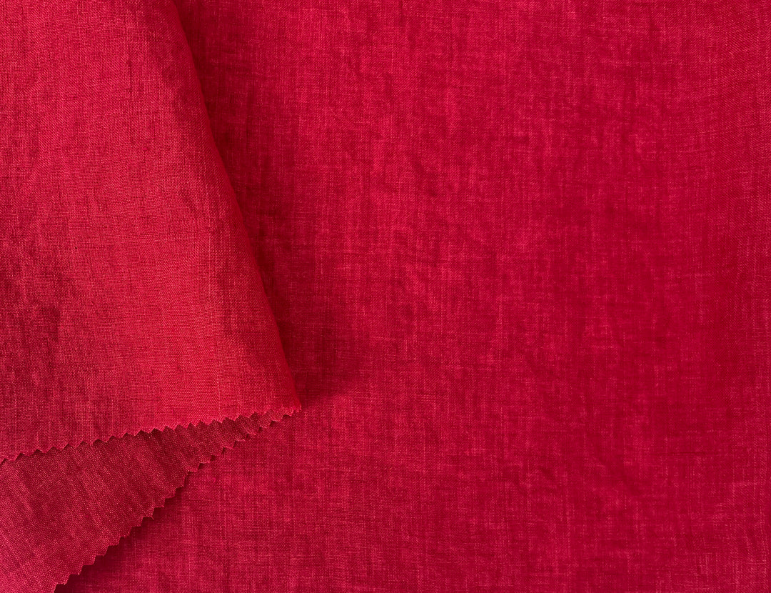 100% Linen Soft&Crisp Fabric 21s Vintage Chambray Red 8318