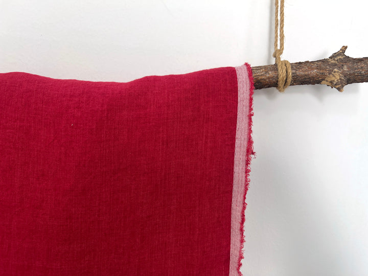 100% Linen Soft&Crisp Fabric 21s Vintage Chambray Red 8318