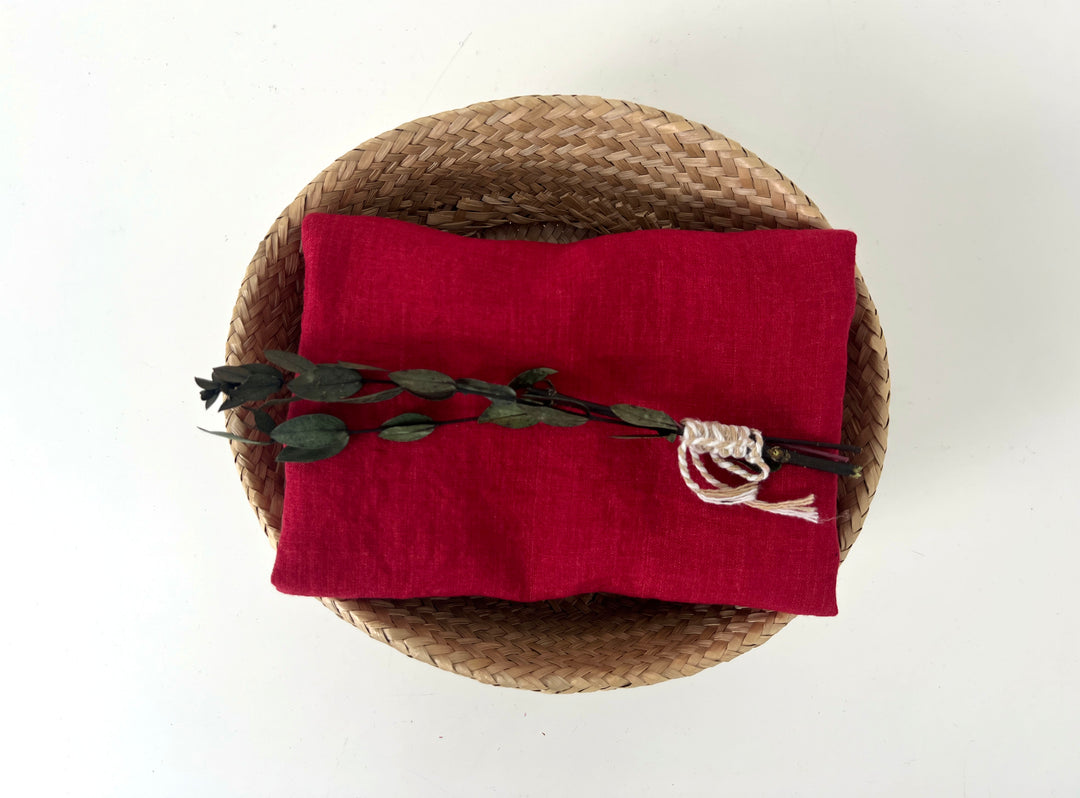 100% Linen Soft&Crisp Fabric 21s Vintage Chambray Red 8318