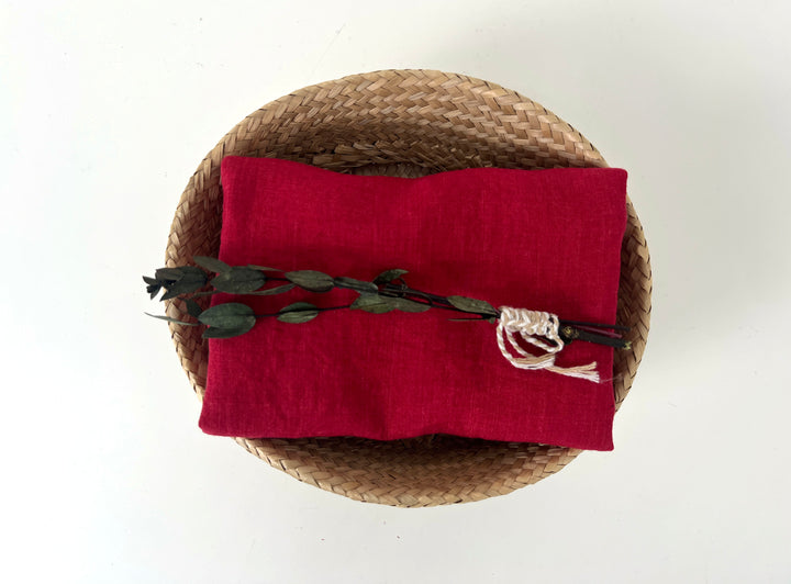 100% Linen Soft&Crisp Fabric 21s Vintage Chambray Red 8318