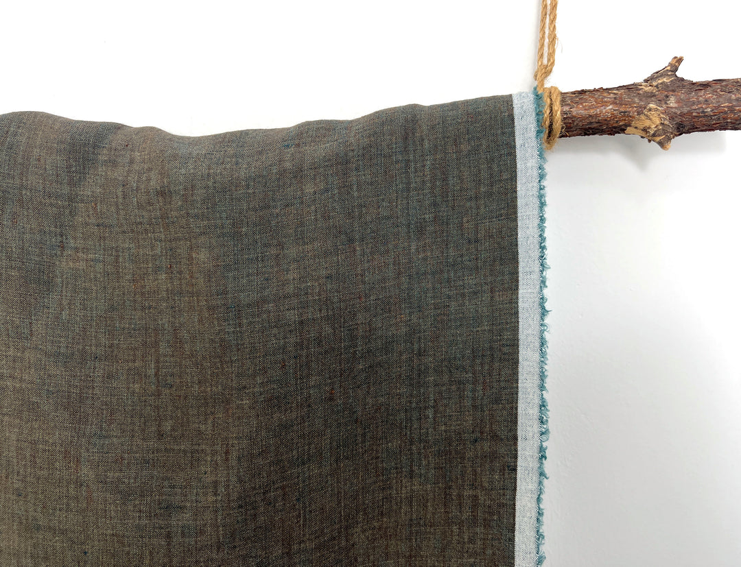 100% Linen Soft&Crisp Fabric 21s Vintage Chambray Brown(light) 8211