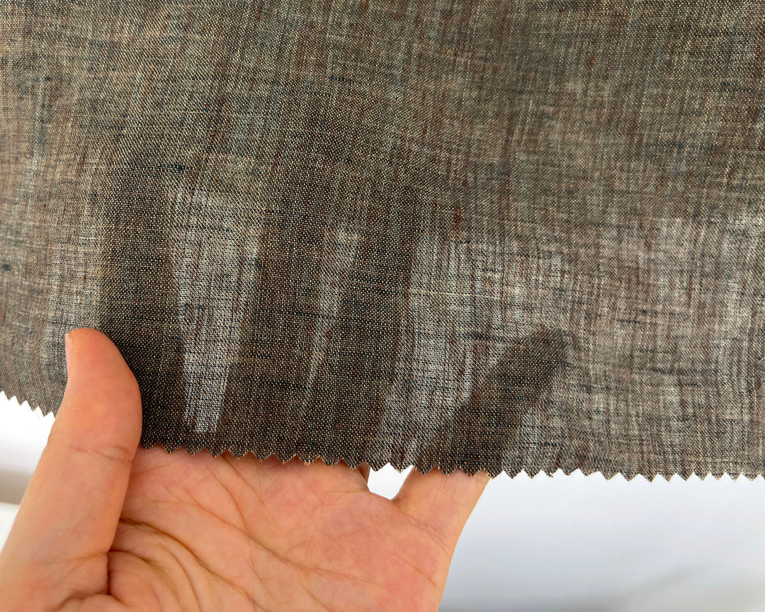 100% Linen Soft&Crisp Fabric 21s Vintage Chambray Brown(light) 8211