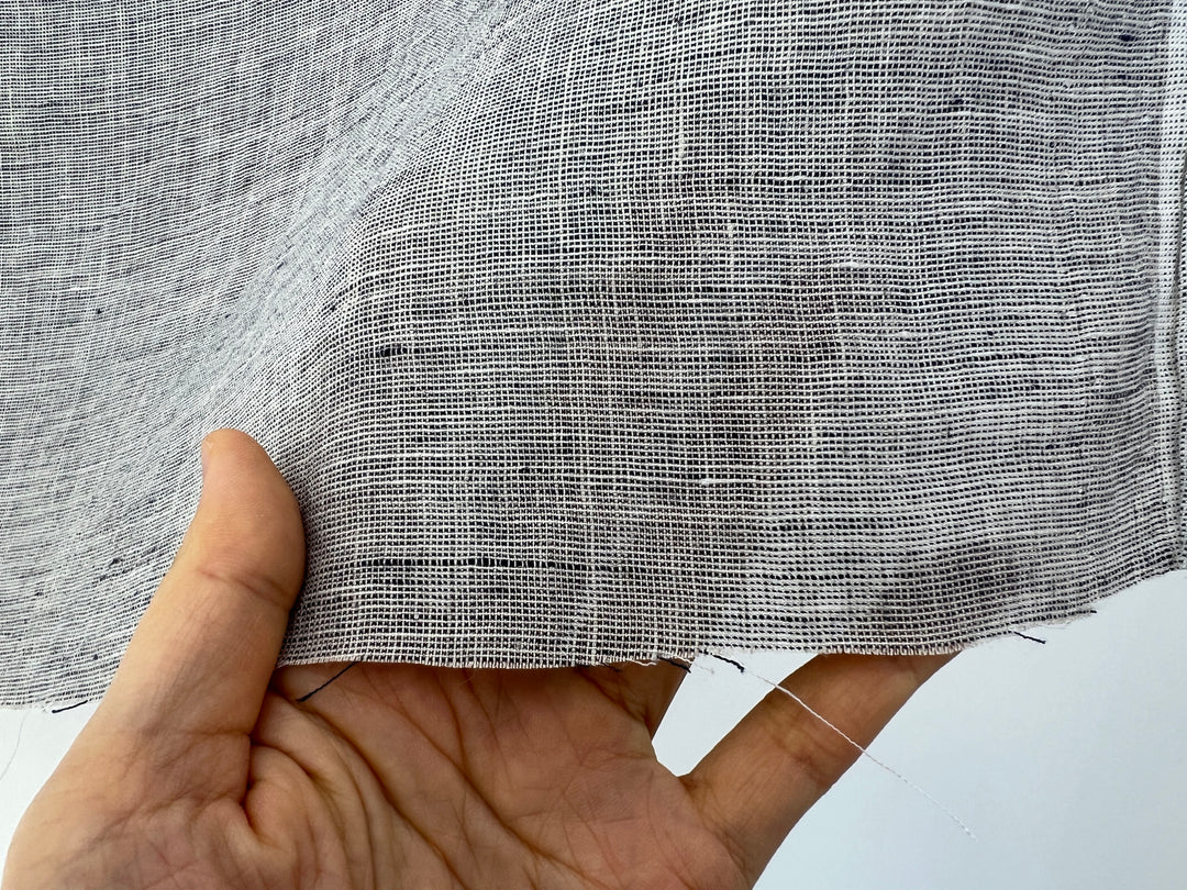100% Linen Fabric | Lightweight Pre-Washed Chambray with Subtle Dot Pattern 8251