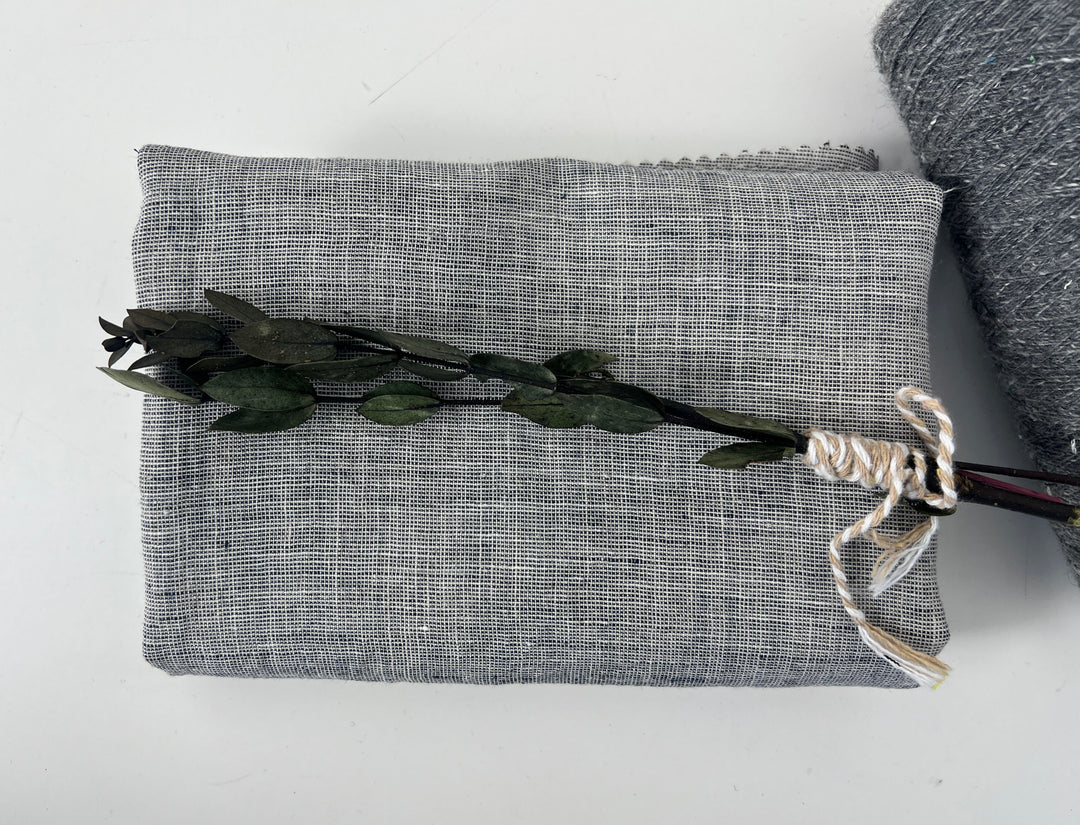 100% Linen Fabric | Lightweight Pre-Washed Chambray with Subtle Dot Pattern 8251