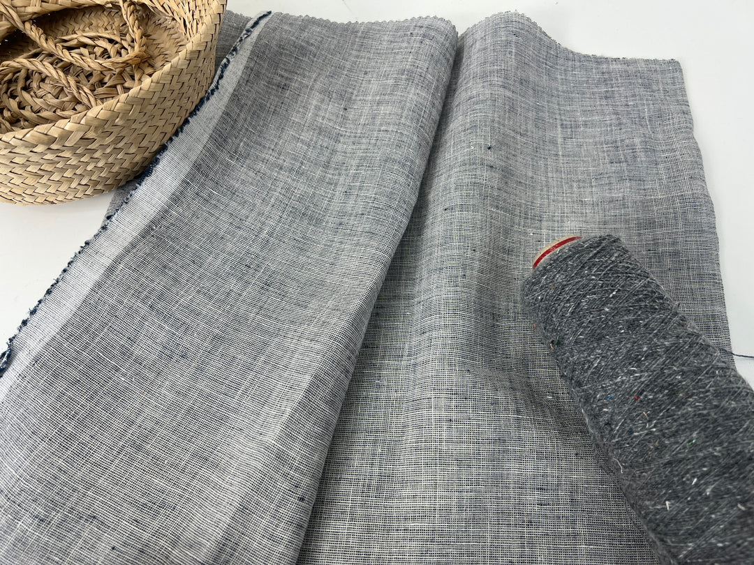 100% Linen Fabric | Lightweight Pre-Washed Chambray with Subtle Dot Pattern 8251