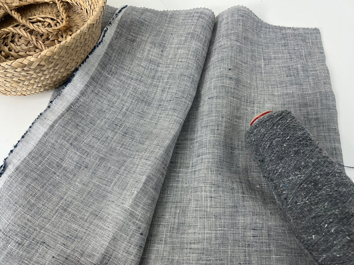 100% Linen Fabric | Lightweight Pre-Washed Chambray with Subtle Dot Pattern 8251