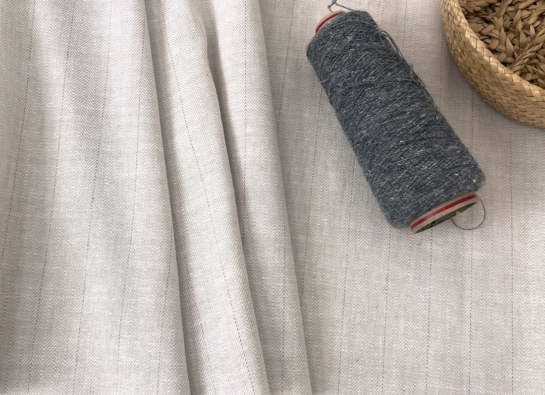 Two-Tone Herringbone Pinstripe | Linen Cotton Fabric 7303 7304