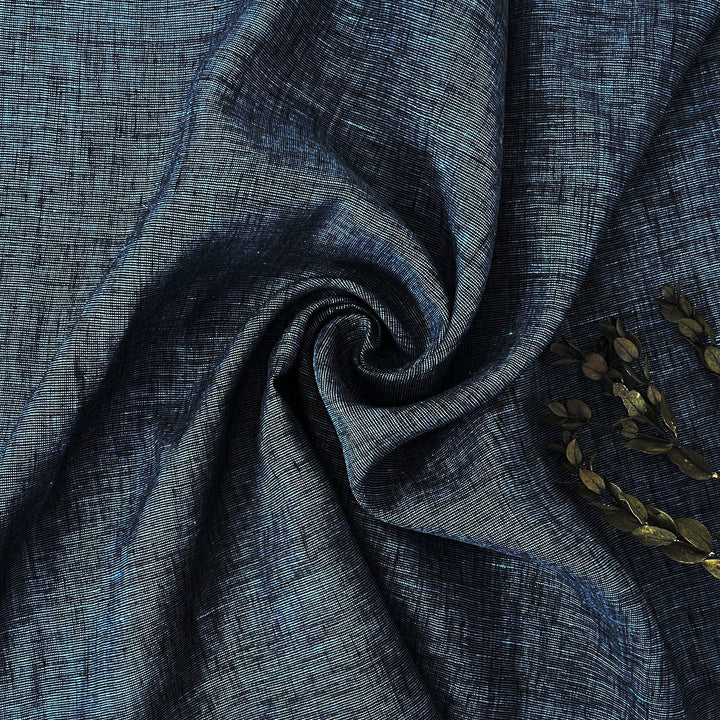 100% Linen Dot Chambray Fabric - Soft Blue & Grey, Fine 21s Yarn Navy 4421