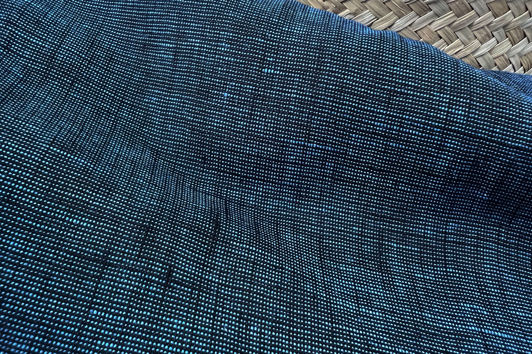100% Linen Dot Chambray Fabric - Soft Blue & Grey, Fine 21s Yarn Navy 4421