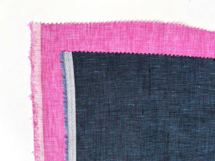 100% Linen Dot Chambray Fabric - Soft Blue & Grey, Fine 21s Yarn Pink 6450