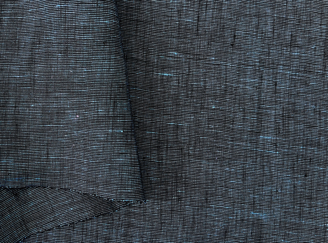 100% Linen Dot Chambray Fabric - Soft Blue & Grey, Fine 21s Yarn Navy 4421