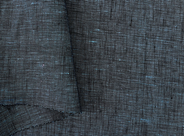 100% Linen Dot Chambray Fabric - Soft Blue & Grey, Fine 21s Yarn Navy 4421