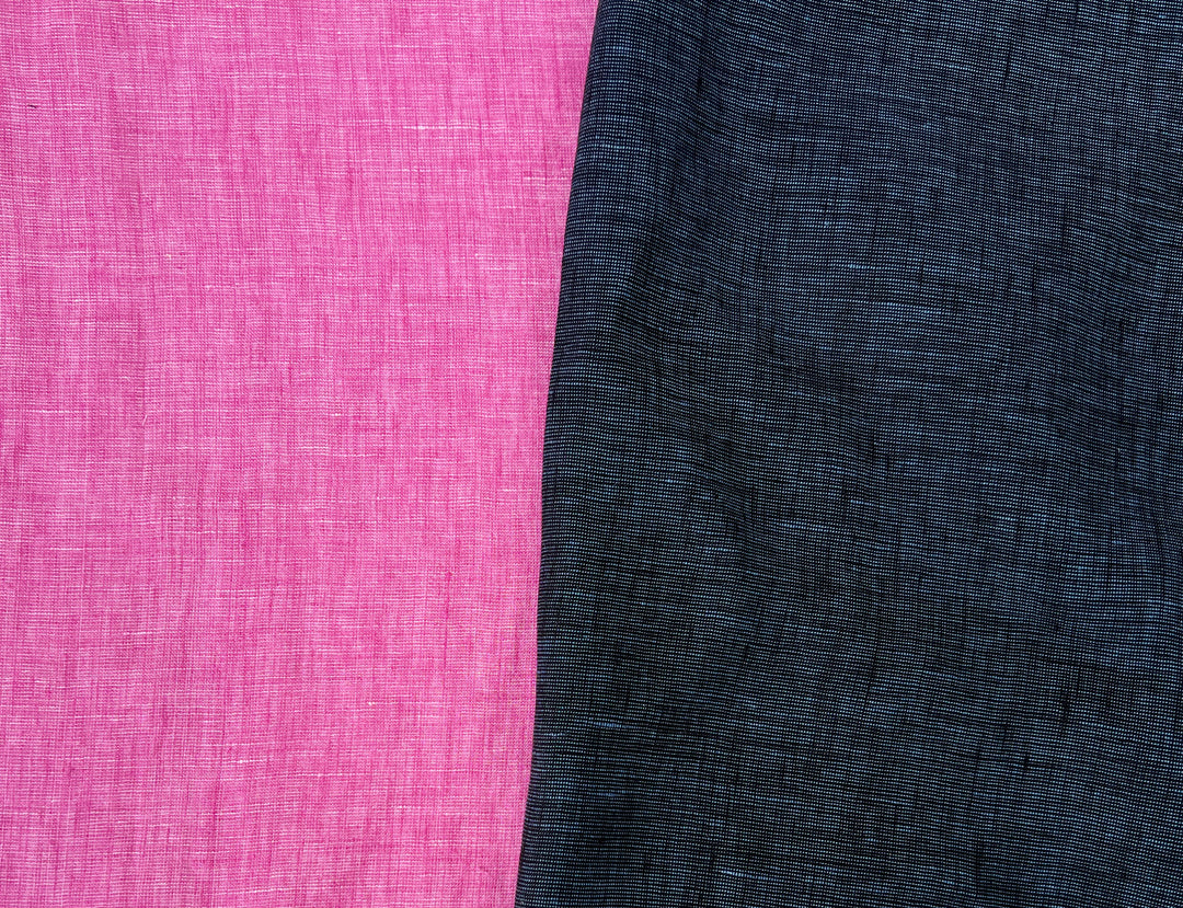 100% Linen Dot Chambray Fabric - Soft Blue & Grey, Fine 21s Yarn Pink 6450
