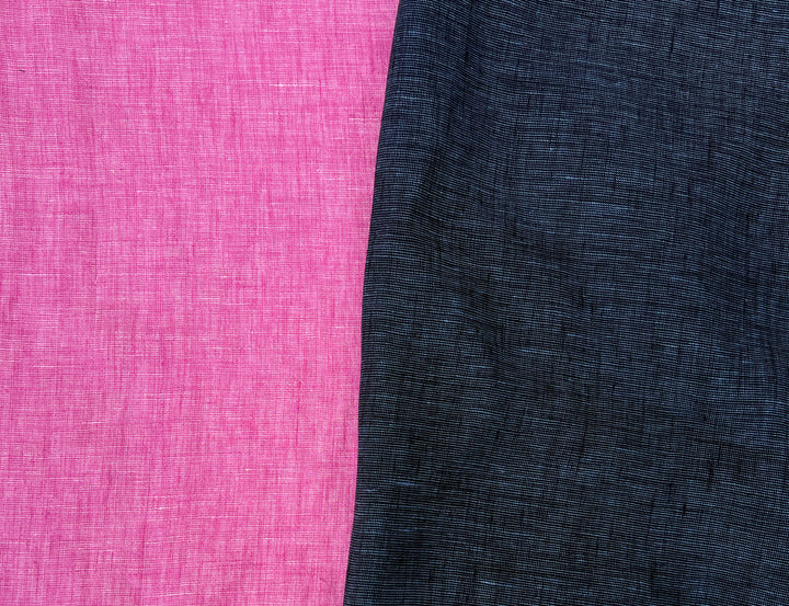 100% Linen Dot Chambray Fabric - Soft Blue & Grey, Fine 21s Yarn Pink 6450