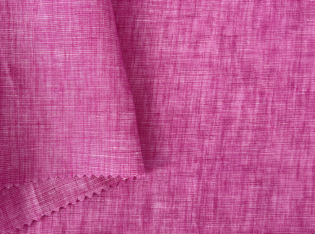 100% Linen Dot Chambray Fabric - Soft Blue & Grey, Fine 21s Yarn Pink 6450