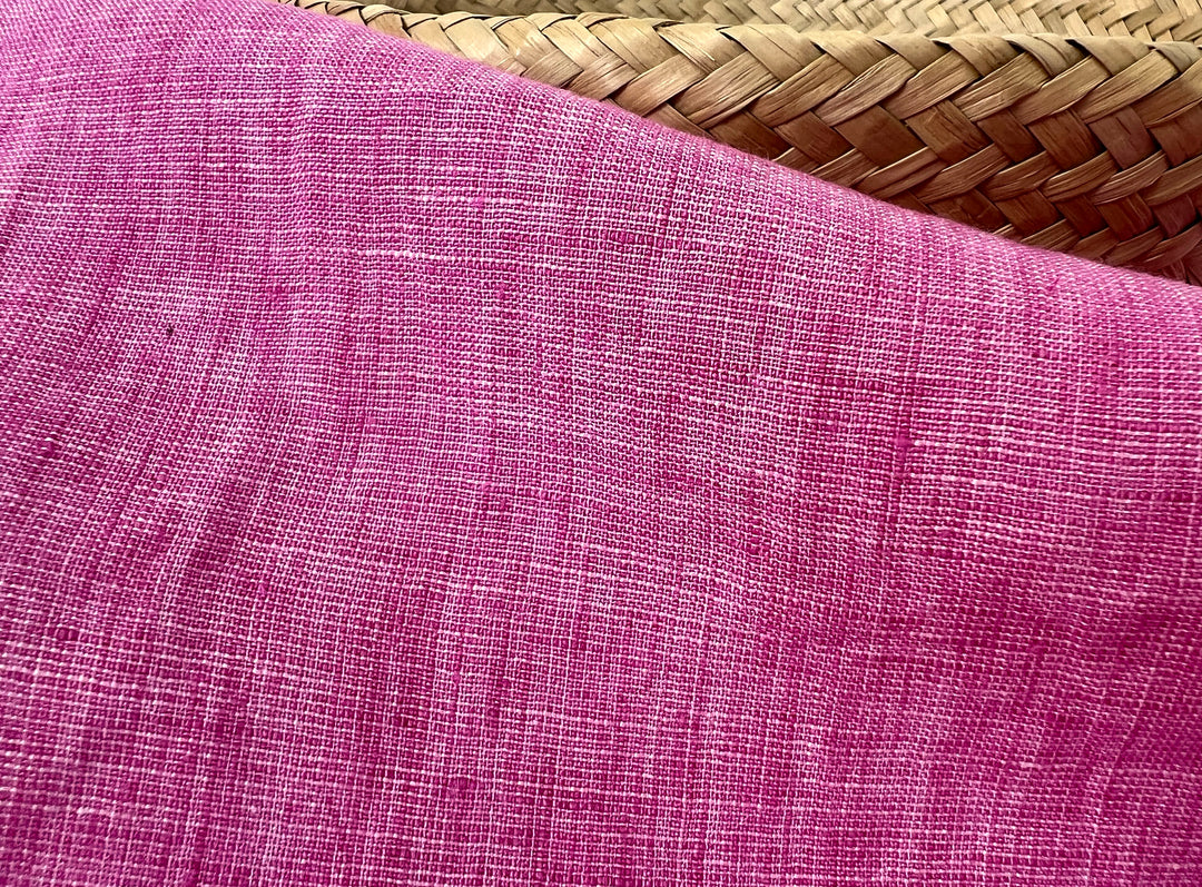 100% Linen Dot Chambray Fabric - Soft Blue & Grey, Fine 21s Yarn Pink 6450