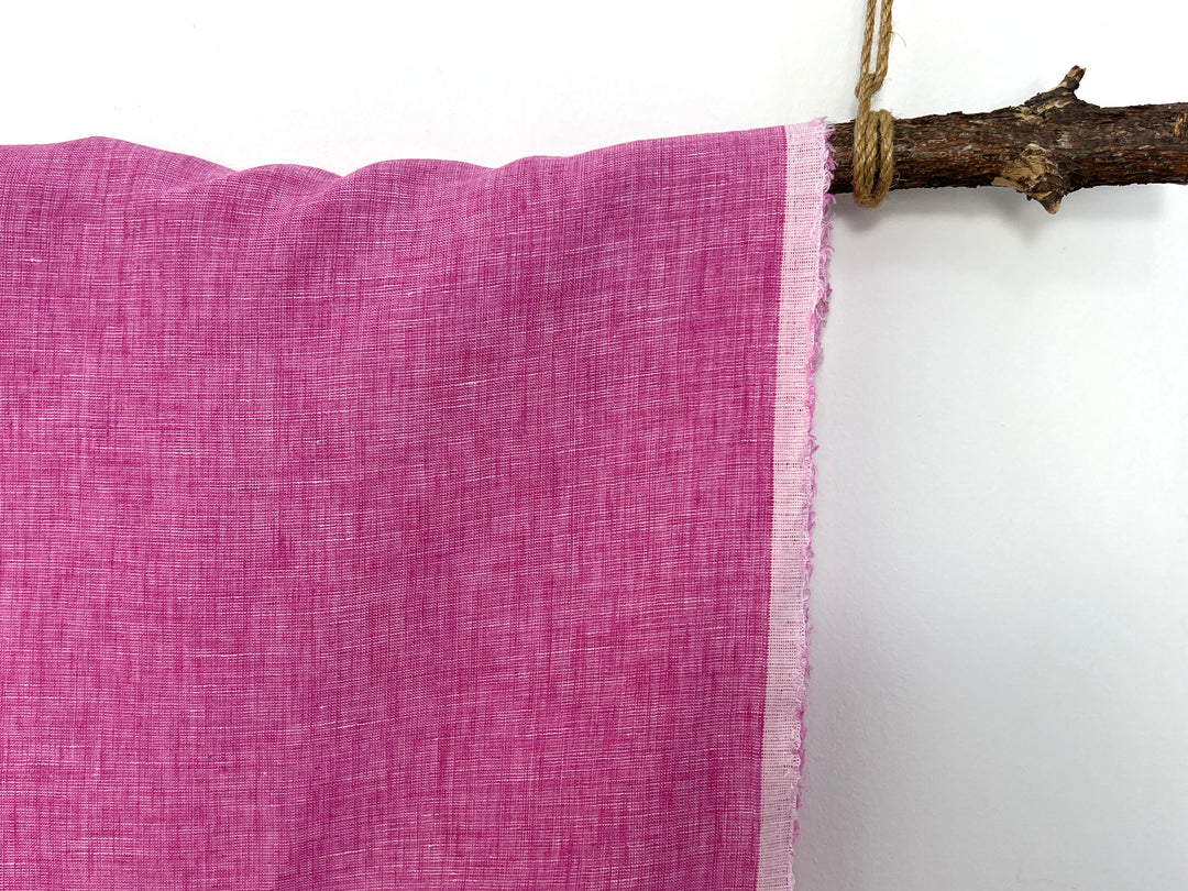 100% Linen Dot Chambray Fabric - Soft Blue & Grey, Fine 21s Yarn Pink 6450