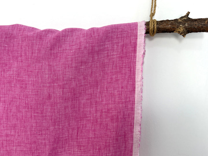 100% Linen Dot Chambray Fabric - Soft Blue & Grey, Fine 21s Yarn Pink 6450