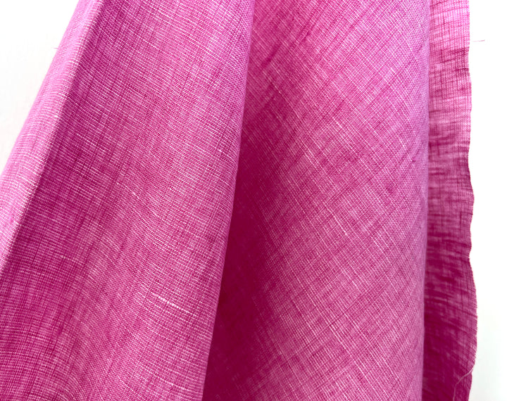 100% Linen Dot Chambray Fabric - Soft Blue & Grey, Fine 21s Yarn Pink 6450