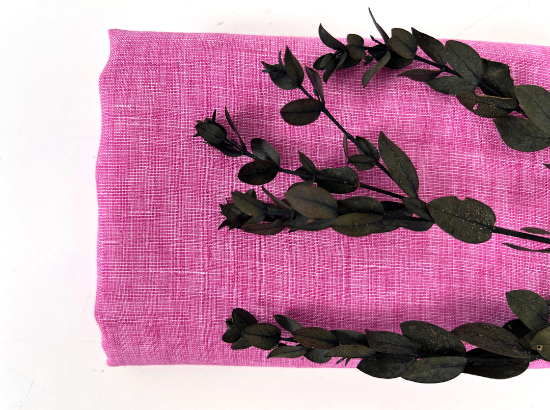 100% Linen Dot Chambray Fabric - Soft Blue & Grey, Fine 21s Yarn Pink 6450