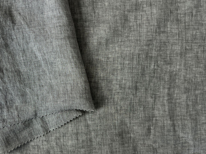 100% Linen Soft&Crisp Fabric 21s Vintage Chambray Greenish gray 8343