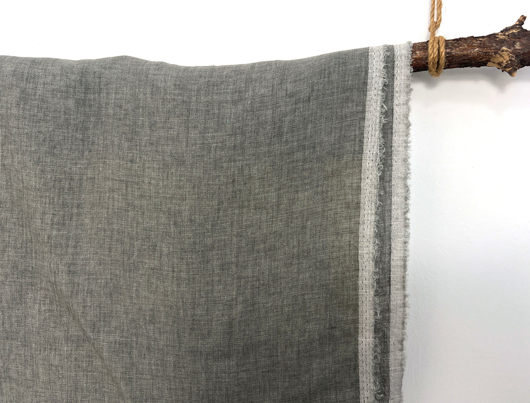 100% Linen Soft&Crisp Fabric 21s Vintage Chambray Greenish gray 8343